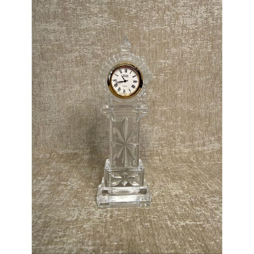 Crystal Legends by Godinger Grandfather Desktop Mantel Quartz Clock Clear 7"
